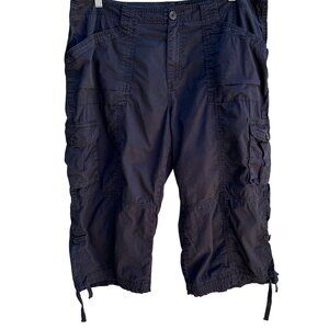 ZD Premium Womens Black Button Pockets Drawstring Hem Cropped Cargo Pants 20
